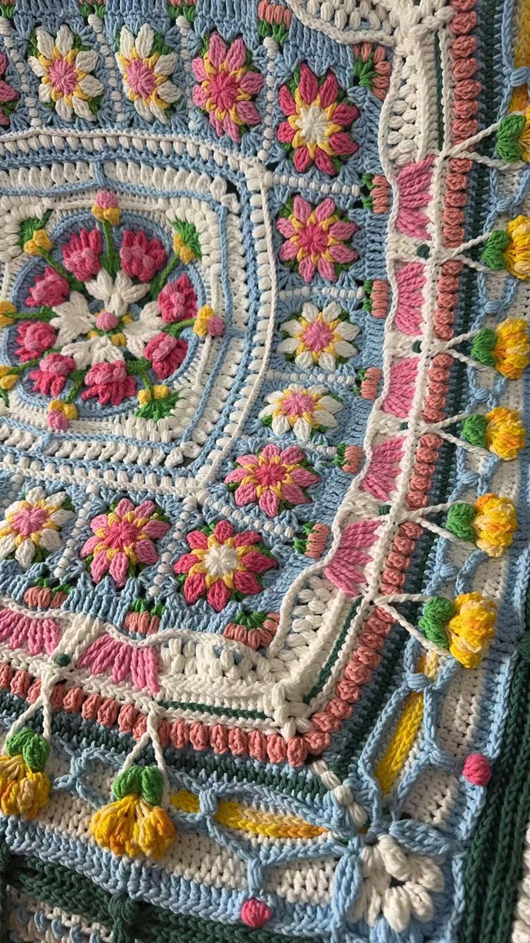 Harvest Moon Handmade Crochet Blanket – Colorful Floral Square Throw | 55 × 55 in