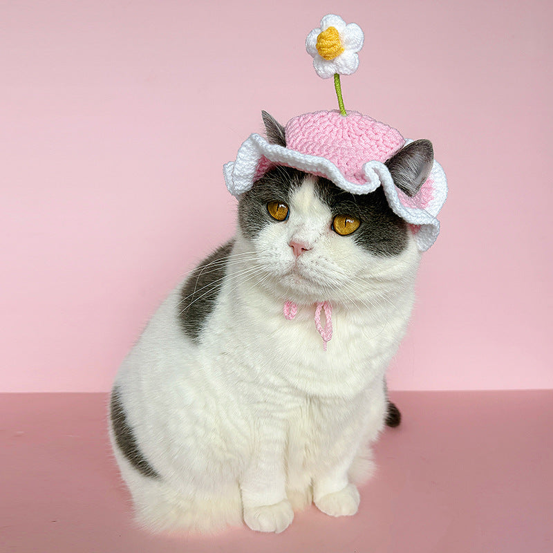 Flower Crochet Pet Hat – Cute Daisy Top Design
