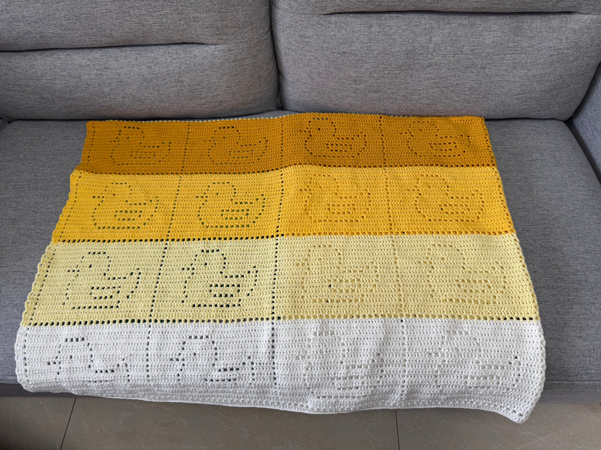Yellow Duck Filet Crochet Blanket – Finished Throw or Yarn + PDF Kit