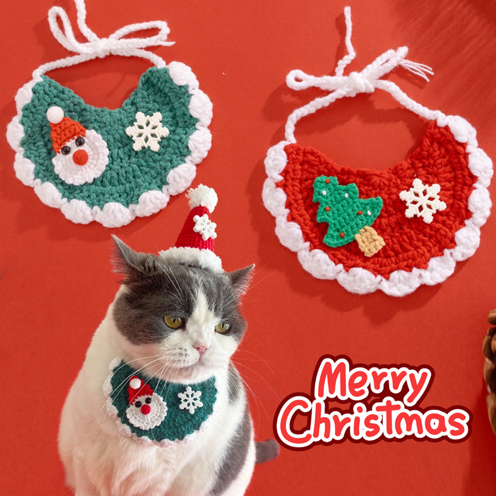 Christmas Crochet Pet Collar & Hat Set – Cute Holiday Outfit for Cats & Small Dogs