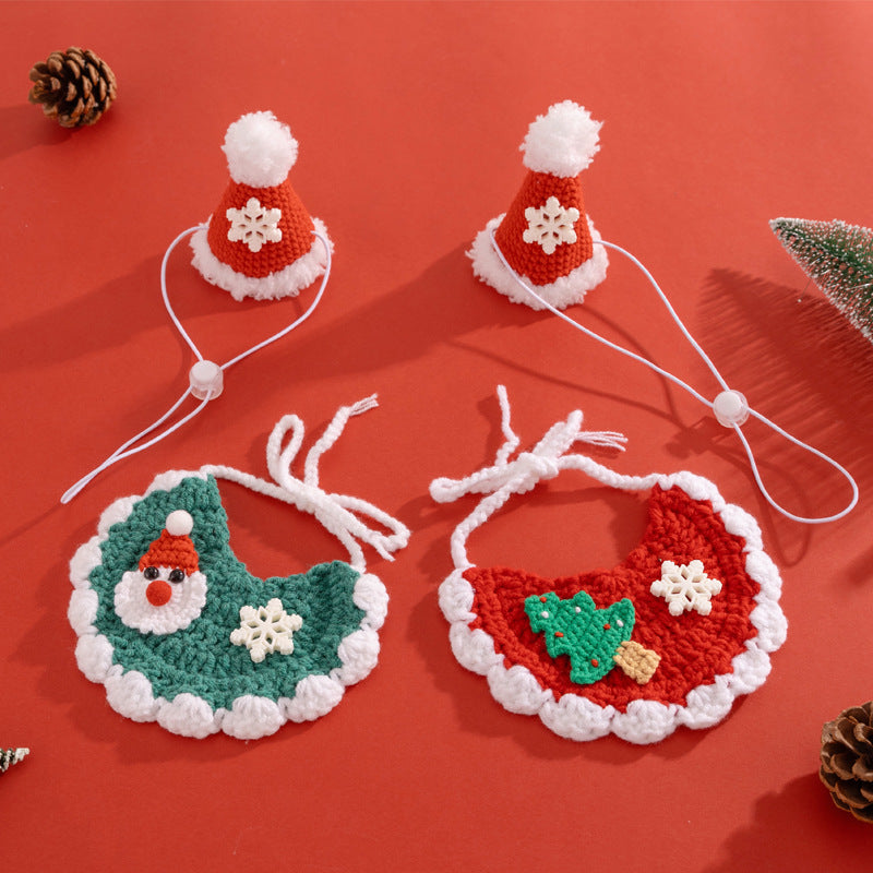 Christmas Crochet Pet Collar & Hat Set – Cute Holiday Outfit for Cats & Small Dogs