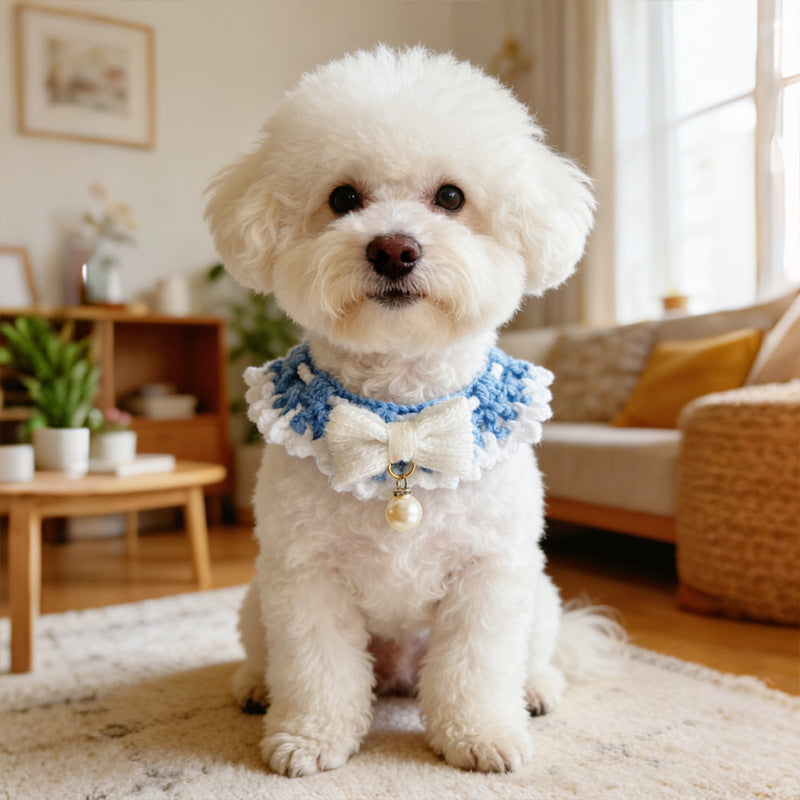 Elegant Crochet Pet Collar – Bow & Pearl Design