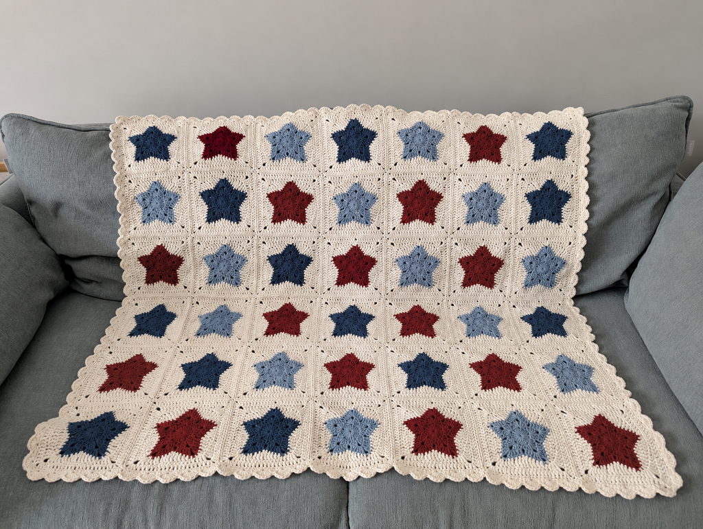 Colorful Five-Point Star Crochet Blanket – Finished Blanket or Yarn + PDF Kit