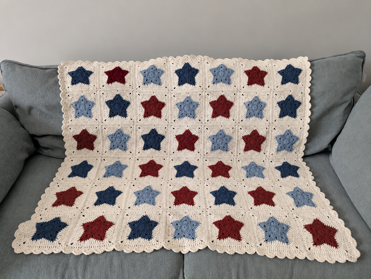 Colorful Five-Point Star Crochet Blanket – Finished Blanket or Yarn + PDF Kit