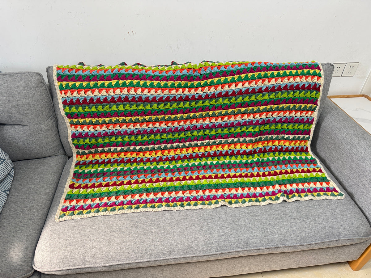 Oil Painting Triangle Stripe Crochet Blanket – Finished Throw or Yarn + PDF Kit
