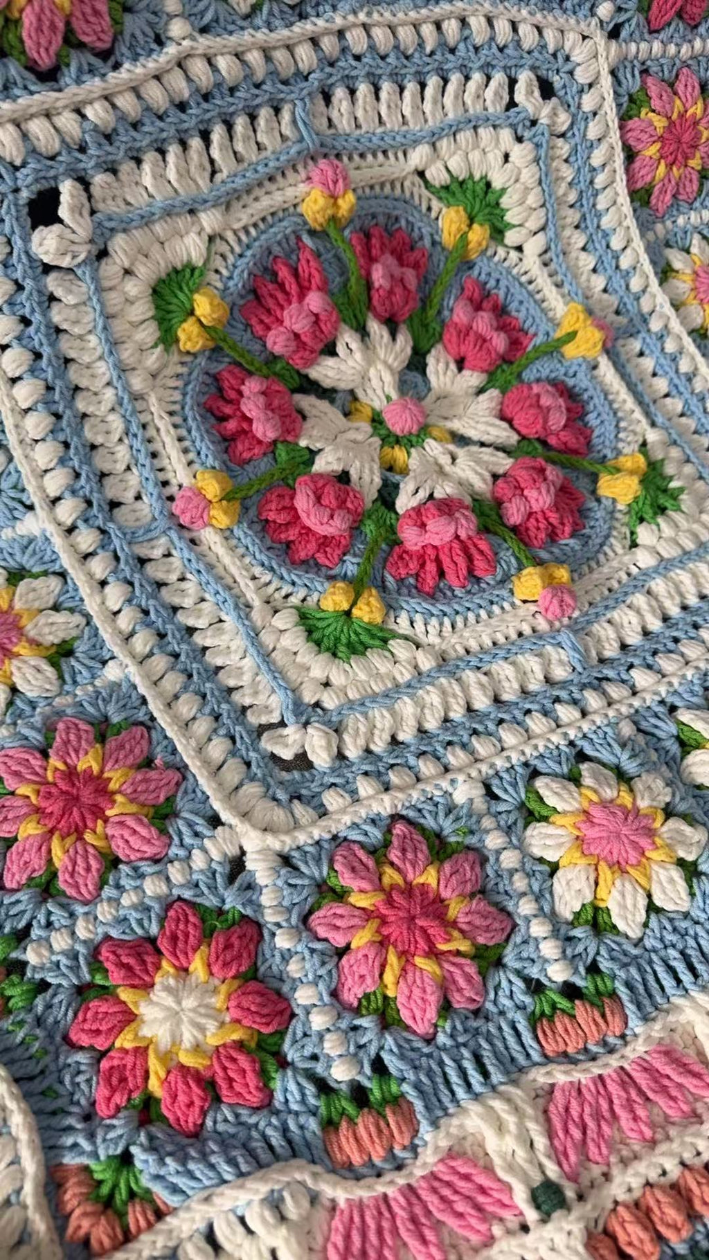Harvest Moon Handmade Crochet Blanket – Colorful Floral Square Throw | 55 × 55 in