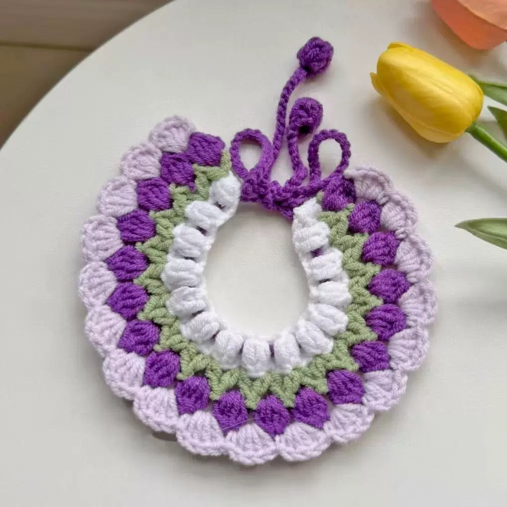 Tulip Crochet Pet Collar – Soft Floral Pattern