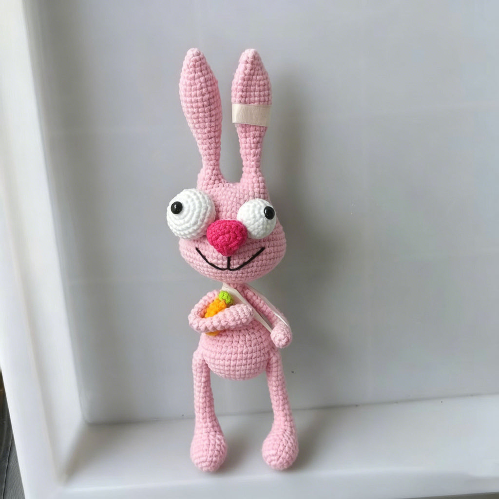 Handmade Pink Crochet Bunny Doll | Funny Amigurumi Plush Toy