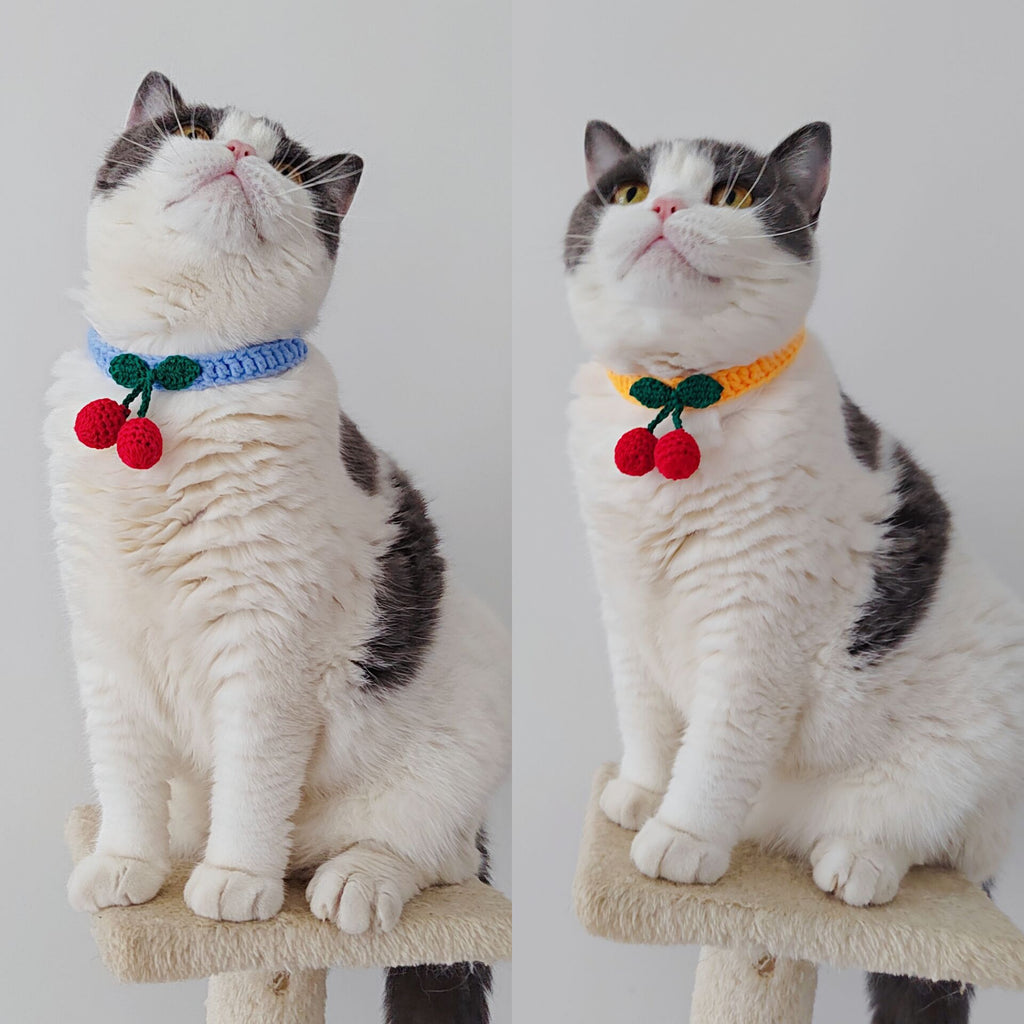 Cherry Crochet Pet Collar – Sweet & Playful Design
