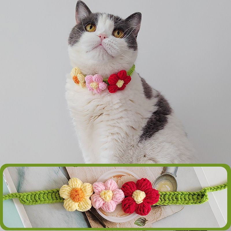 Handmade Crochet Flower Pet Collar – Soft Floral Design