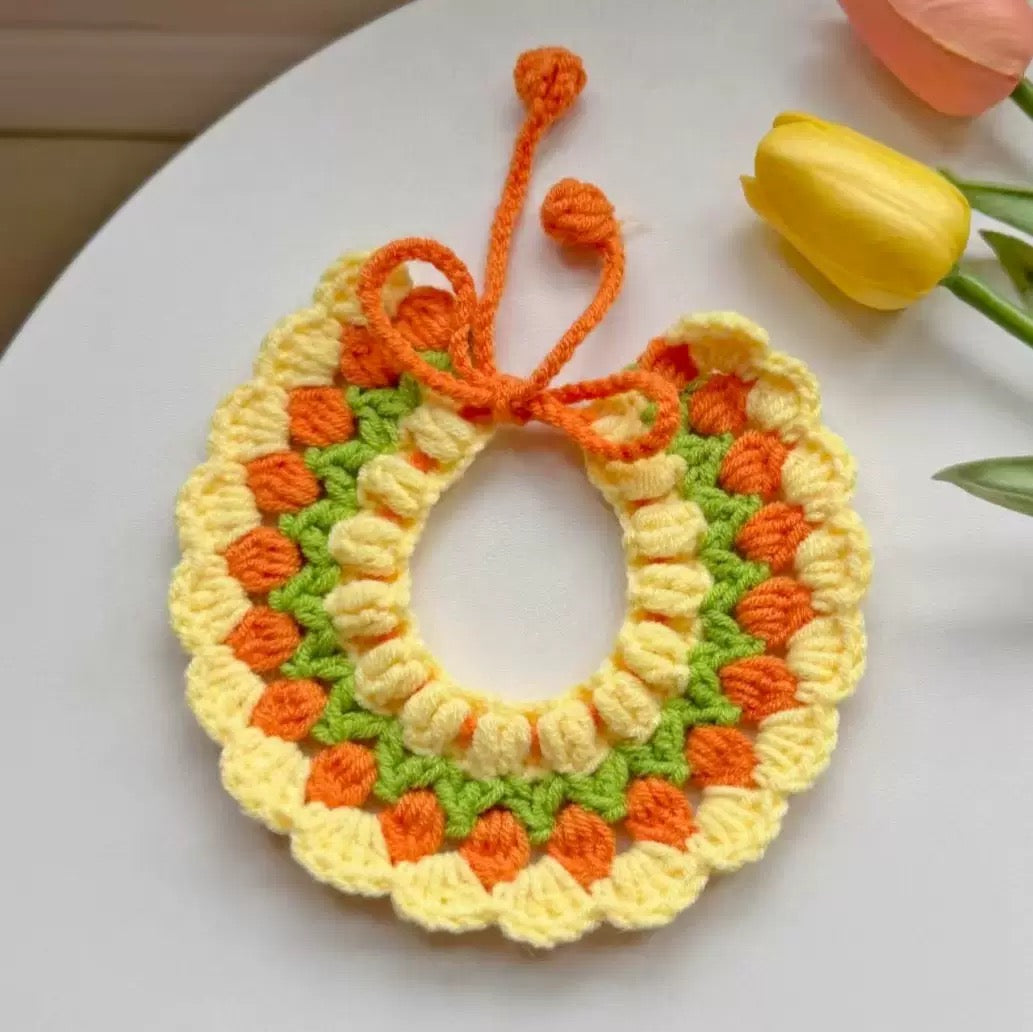 Tulip Crochet Pet Collar – Soft Floral Pattern