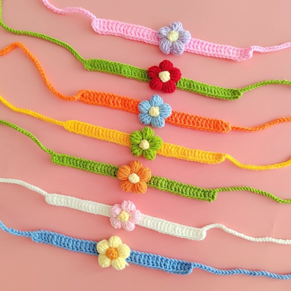 Minimal Flower Crochet Pet Collar – Cute Everyday Style