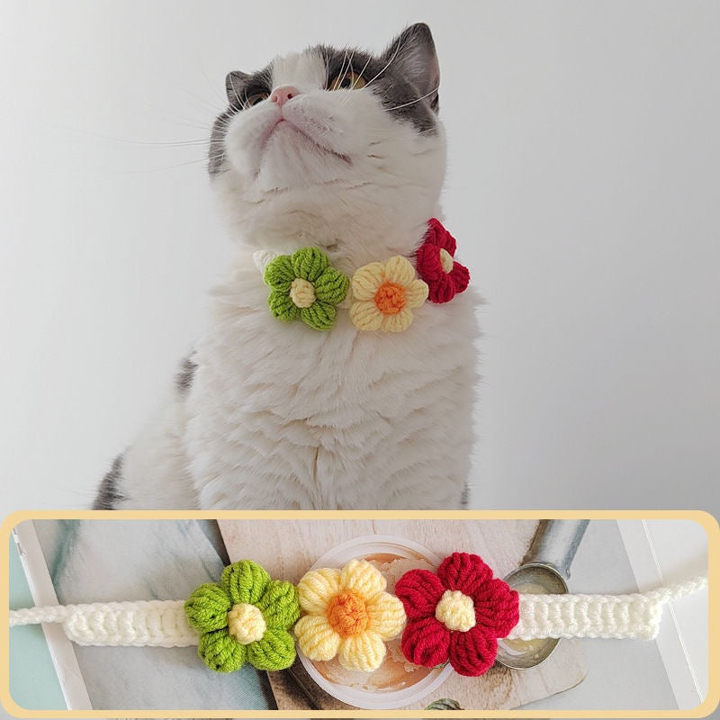 Handmade Crochet Flower Pet Collar – Soft Floral Design