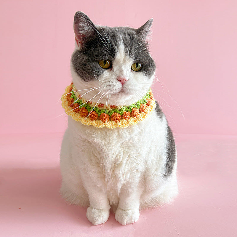 Sunflower Crochet Pet Collar – Warm Floral Design