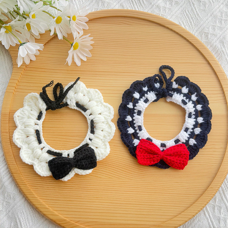 Elegant Crochet Pet Collar – Classic Bow Design