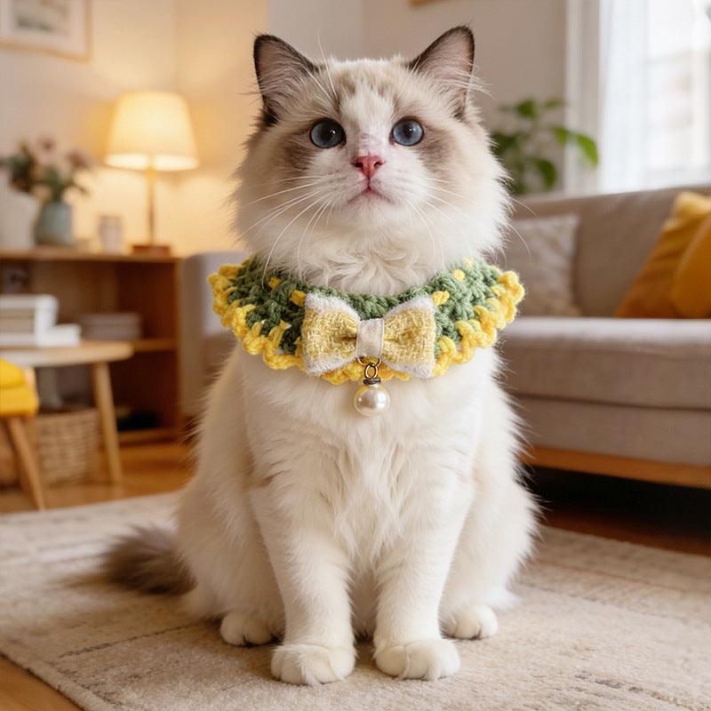 Elegant Crochet Pet Collar – Bow & Pearl Design