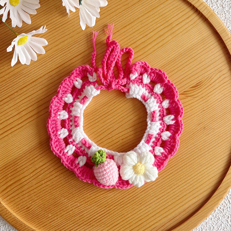 Strawberry Crochet Pet Collar – Pink Floral Cute Design