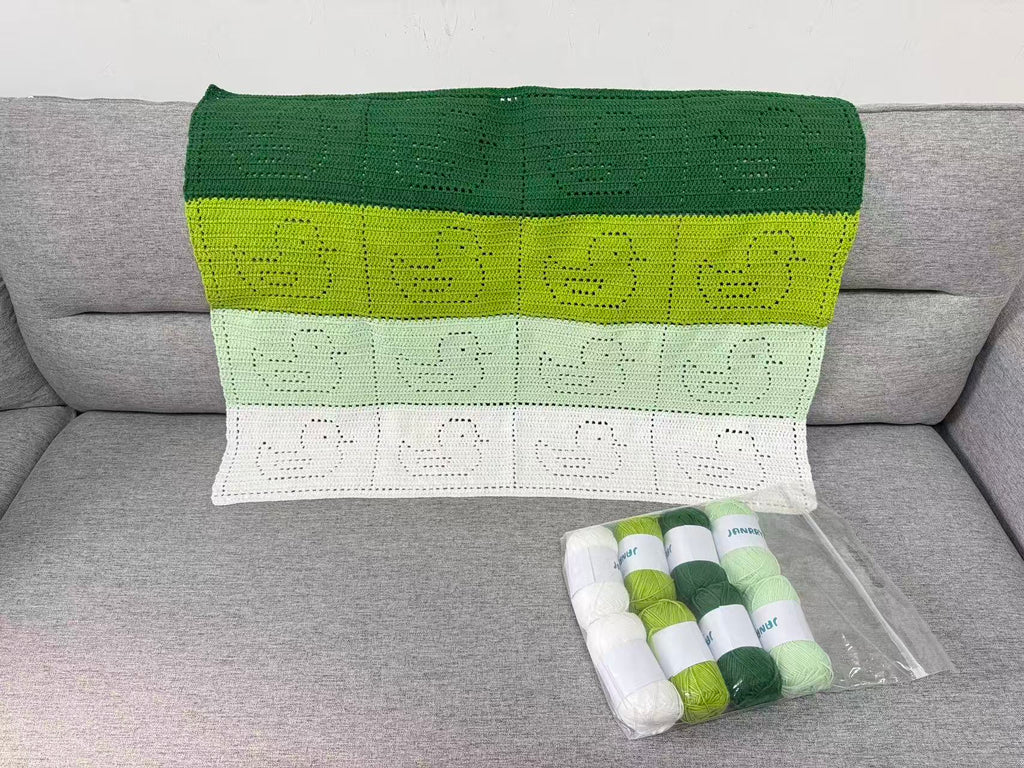 Green Duck Filet Crochet Blanket – Finished Blanket or Yarn + PDF Kit