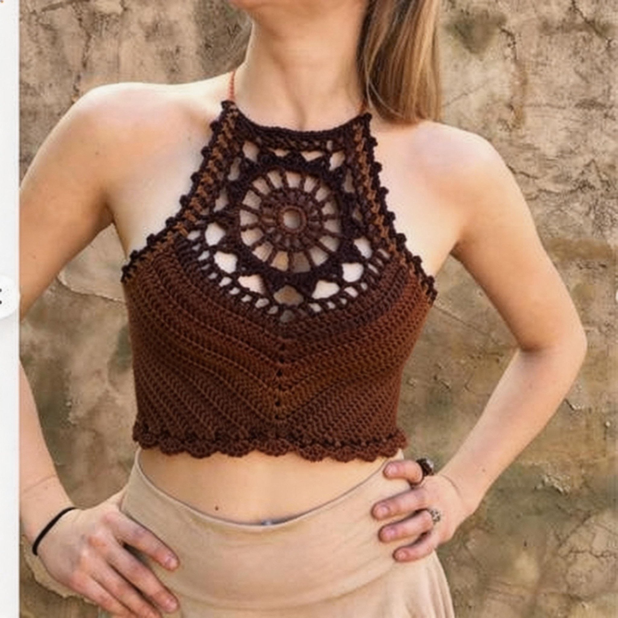Handmade Boho Crochet Halter Crop Top PDF Pattern