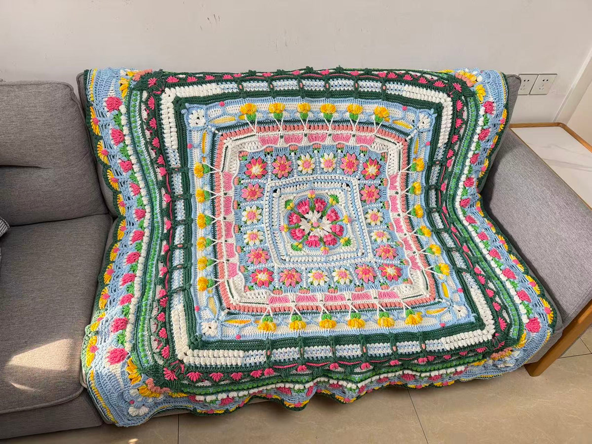 Harvest Moon Handmade Crochet Blanket – Colorful Floral Square Throw | 55 × 55 in