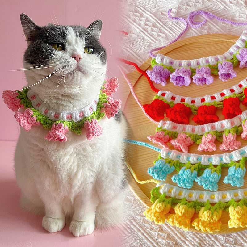 Floral Crochet Pet Collar – Elegant Blossom Design
