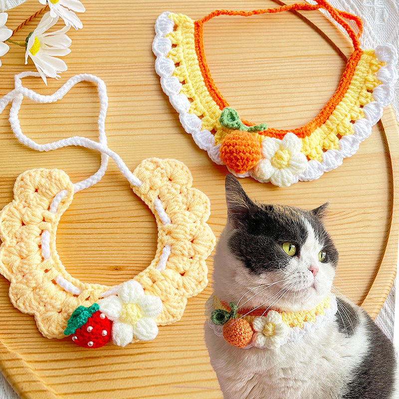 Fruit Crochet Pet Collar – Strawberry &amp; Orange Handmade Design