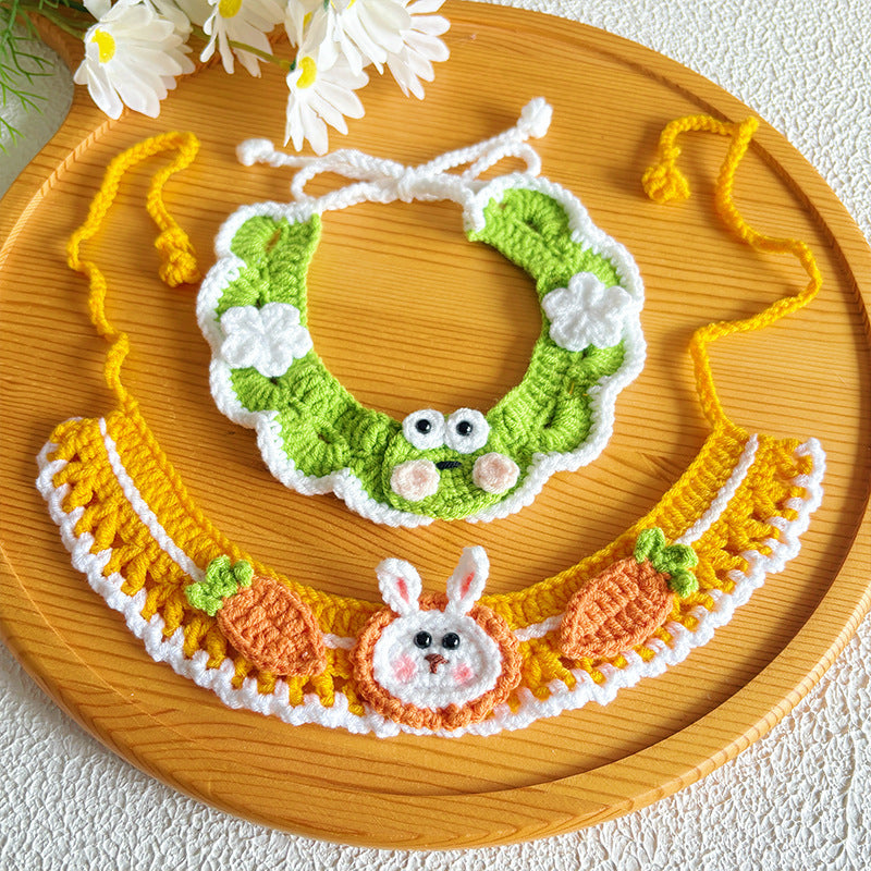 Cute Handmade Crochet Pet Collar – Frog & Bunny Style
