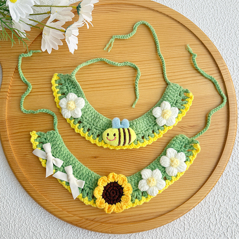 Nature Crochet Pet Collar – Floral & Bee Design