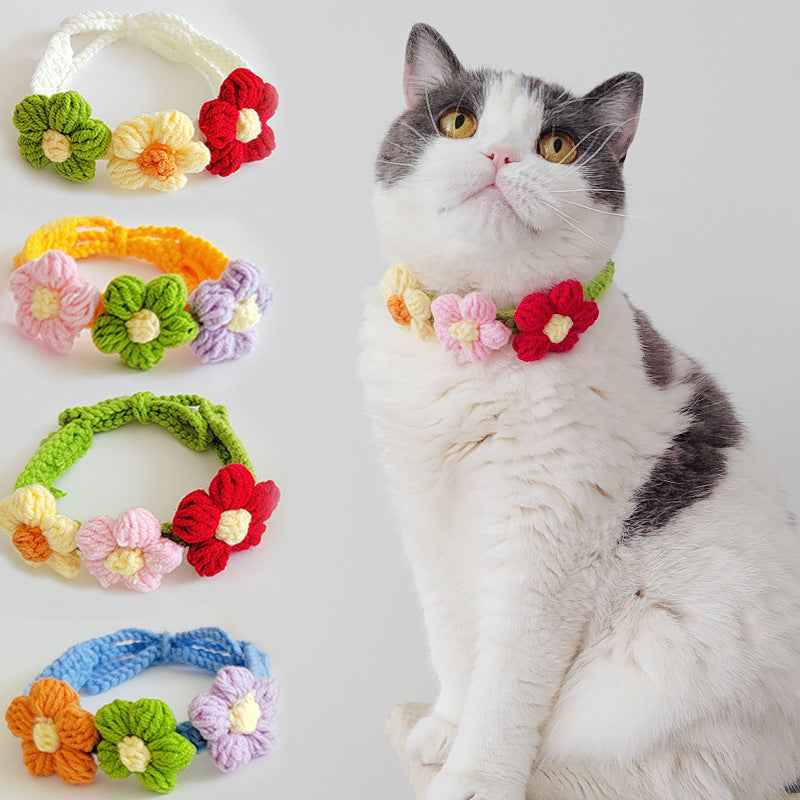 Handmade Crochet Flower Pet Collar – Soft Floral Design