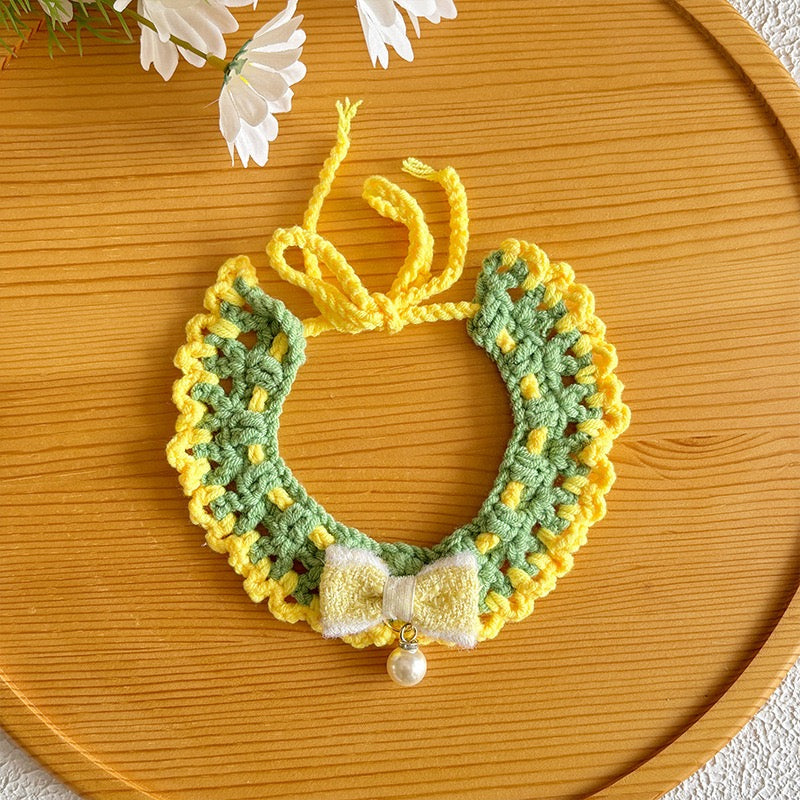 Elegant Crochet Pet Collar – Bow & Pearl Design