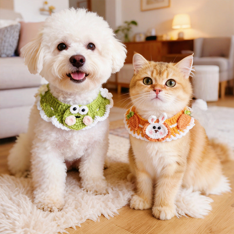 Cute Handmade Crochet Pet Collar – Frog & Bunny Style