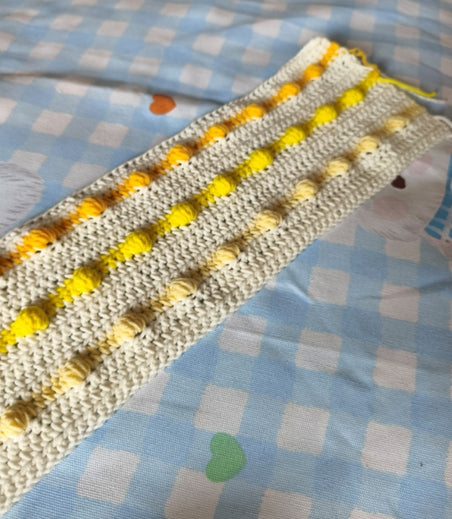 Handmade Crochet Bobble Blanket – Cream with Sunny Stripes | 36 × 35 in