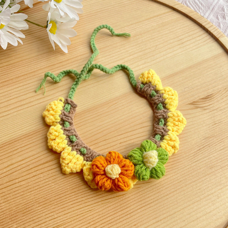 Sunflower Crochet Pet Collar – Warm Floral Design
