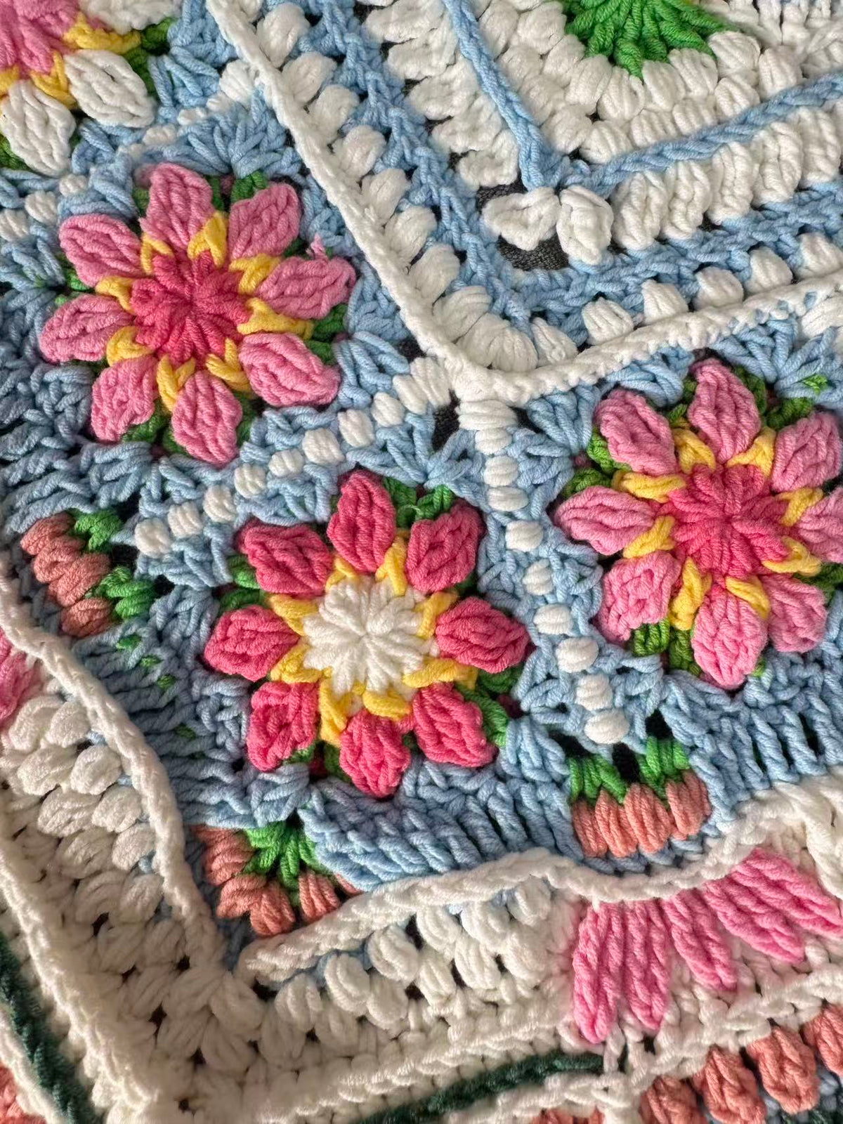 Harvest Moon Handmade Crochet Blanket – Colorful Floral Square Throw | 55 × 55 in