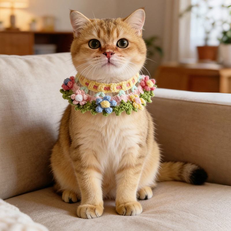 Handmade Crochet Floral Pet Collar – Garden Style Design