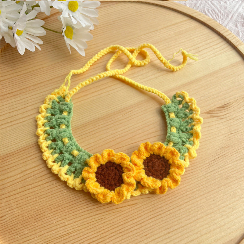 Sunflower Crochet Pet Collar – Warm Floral Design
