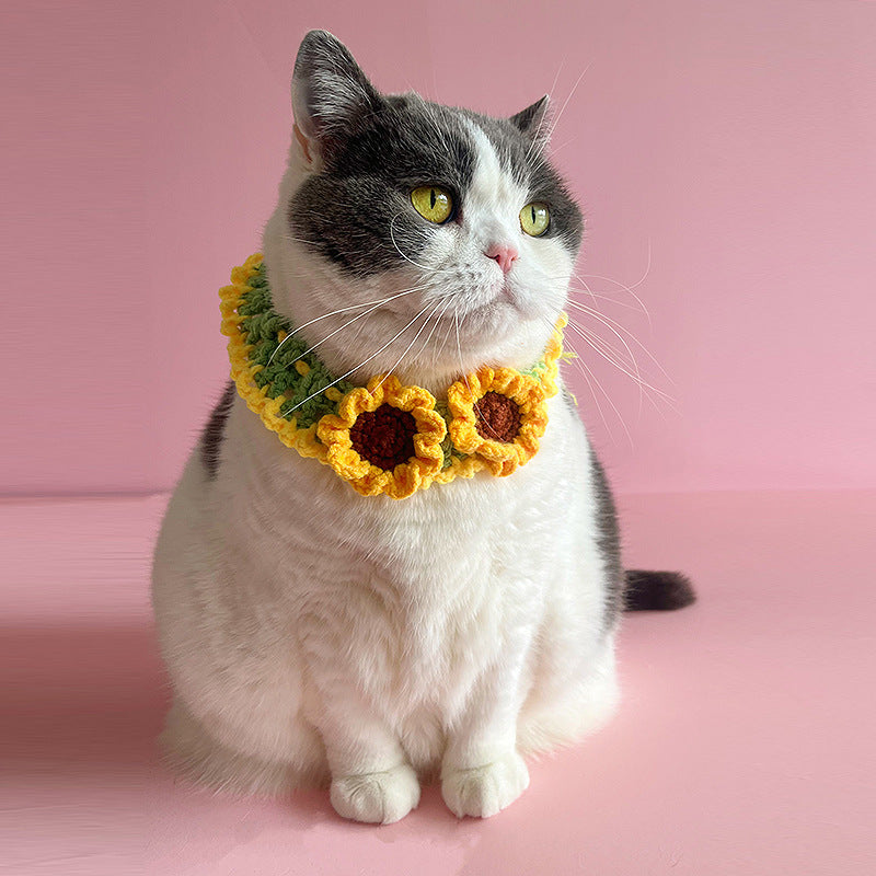 Sunflower Crochet Pet Collar – Warm Floral Design