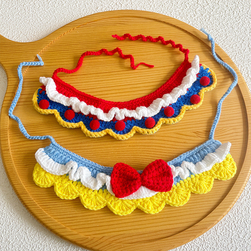 Princess Style Crochet Pet Collar – Bow &amp; Ruffle Design
