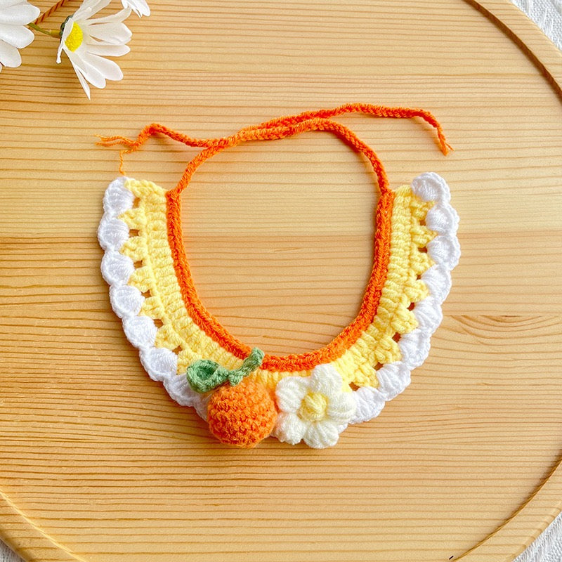 Fruit Crochet Pet Collar – Strawberry &amp; Orange Handmade Design