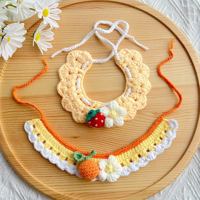Fruit Crochet Pet Collar – Strawberry &amp; Orange Handmade Design