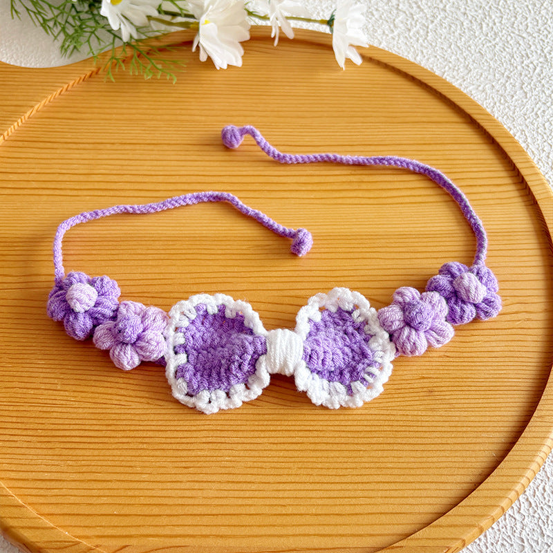 Bow Crochet Pet Collar – Colorful Handmade Collection