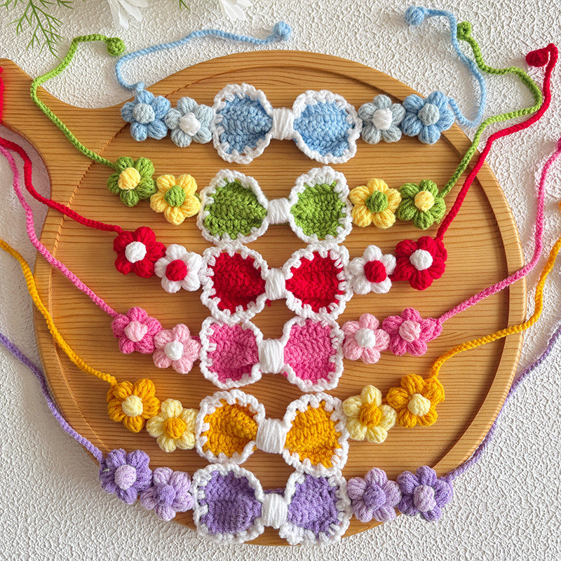 Bow Crochet Pet Collar – Colorful Handmade Collection