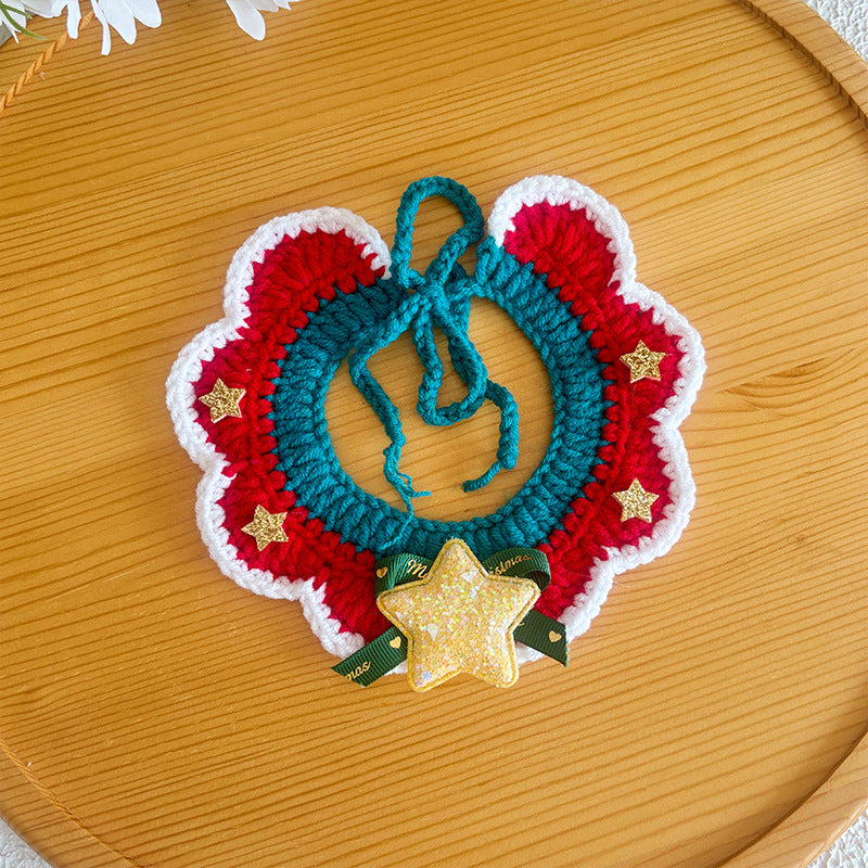 Christmas Crochet Pet Collar – Reindeer & Star Holiday Design for Cats & Small Dogs