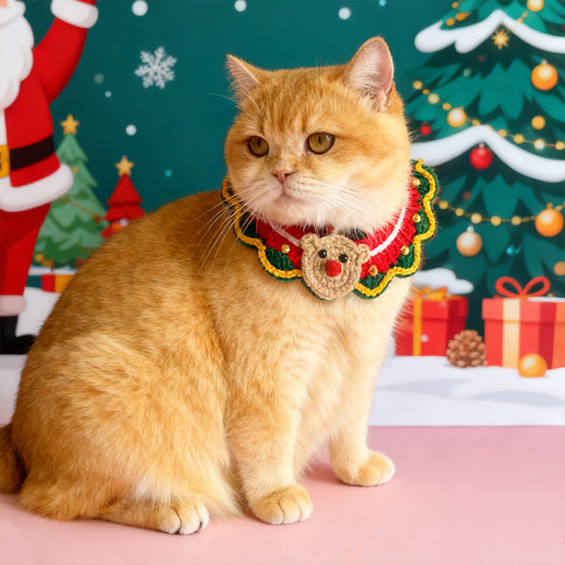 Christmas Crochet Pet Collar – Reindeer & Star Holiday Design for Cats & Small Dogs