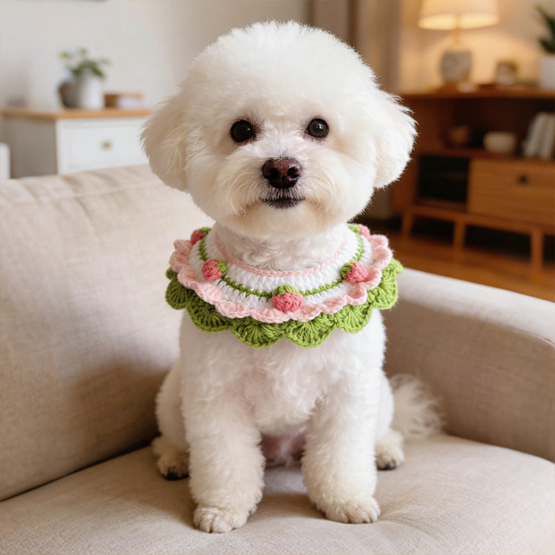 Strawberry Crochet Pet Collar – Cute Ruffle Floral Design