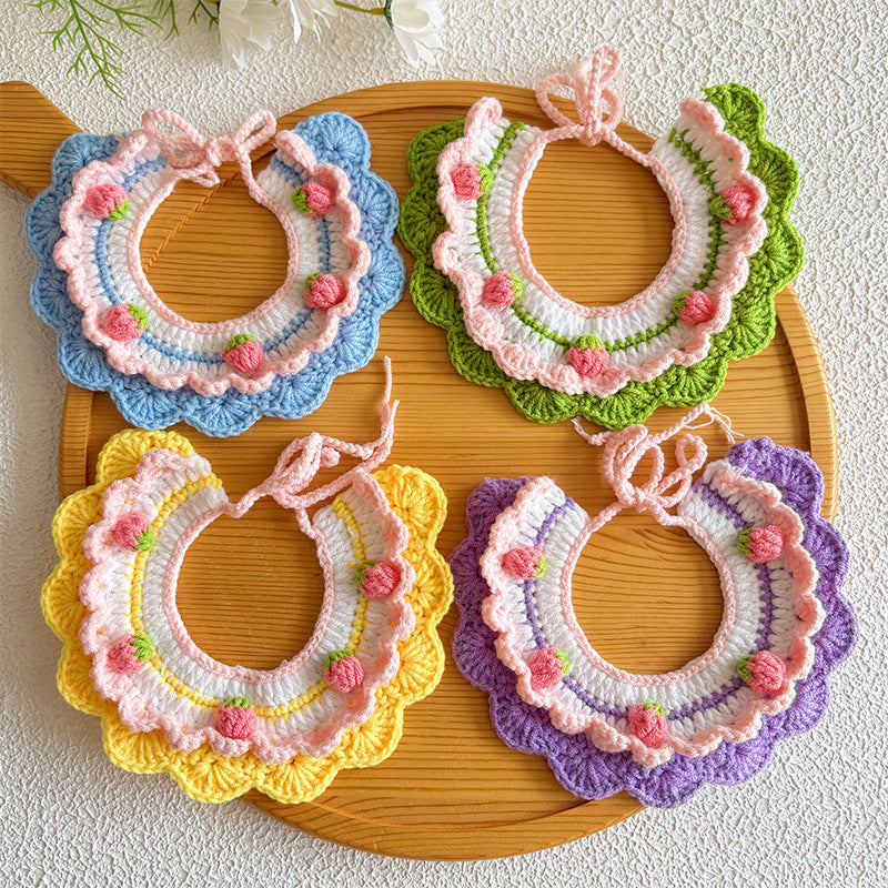Strawberry Crochet Pet Collar – Cute Ruffle Floral Design