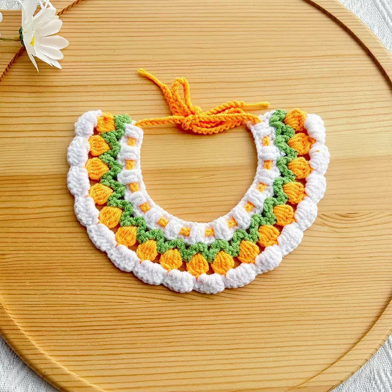 Tulip Crochet Pet Collar – Soft Floral Pattern