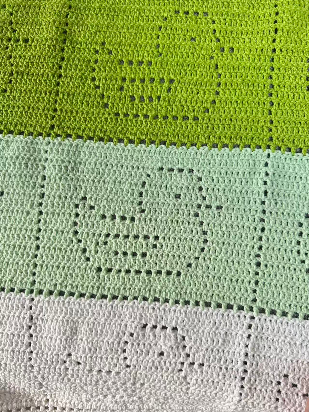 Green Duck Filet Crochet Blanket – Finished Blanket or Yarn + PDF Kit