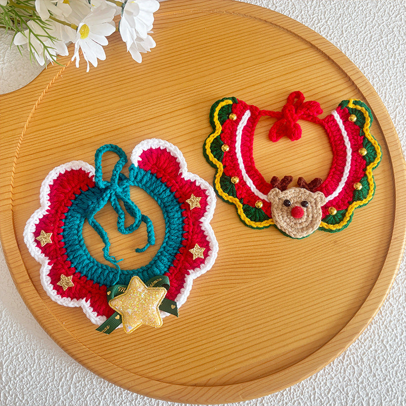 Christmas Crochet Pet Collar – Reindeer & Star Holiday Design for Cats & Small Dogs
