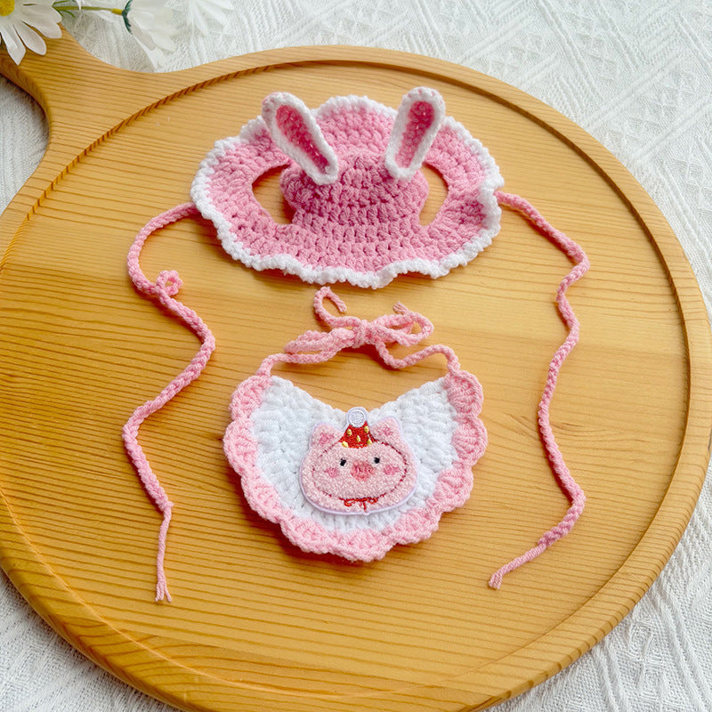 Cute Bunny Pet Outfit Set – Crochet Hat & Bib Combo